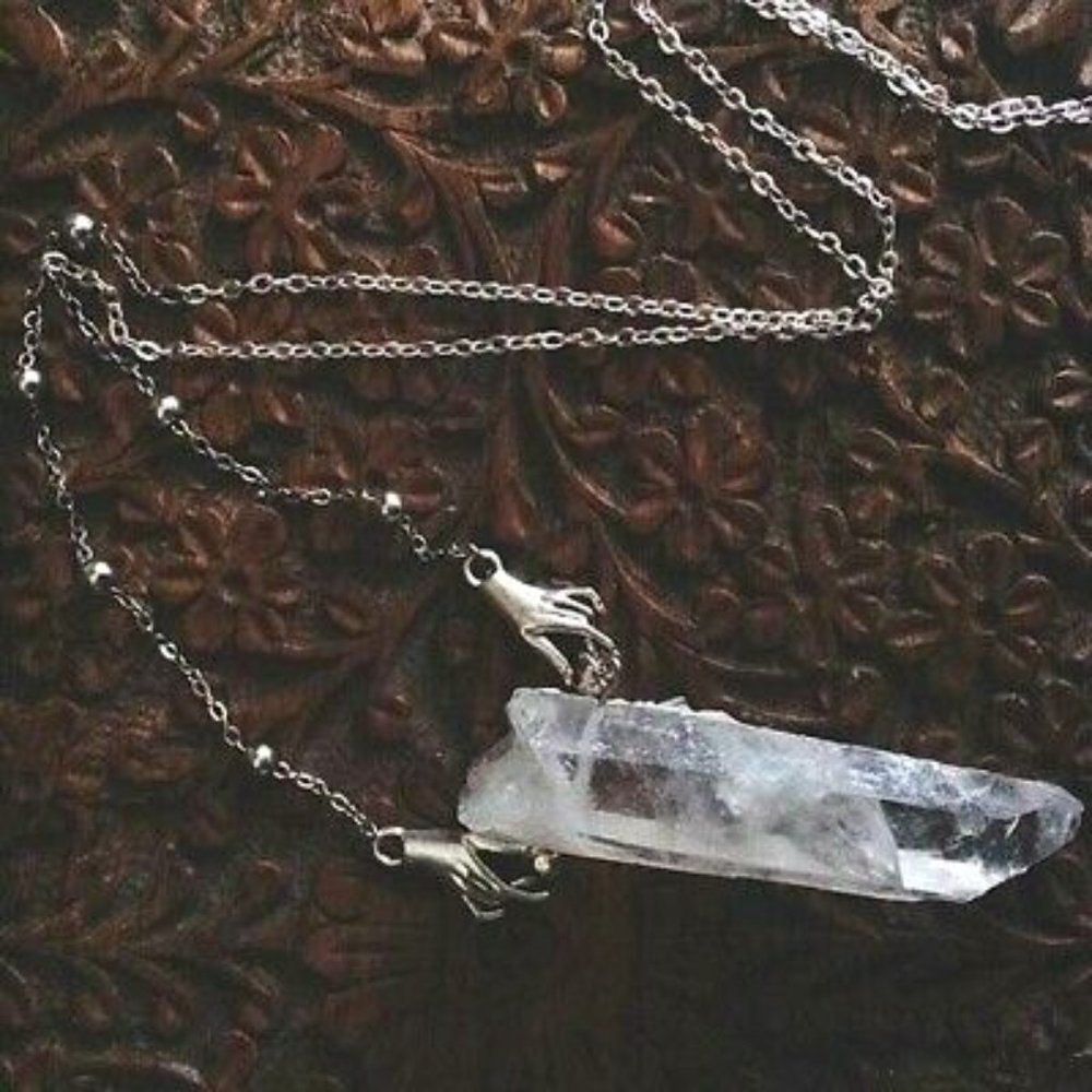 Fortune Teller Raw Quartz Crystal Silver Necklace